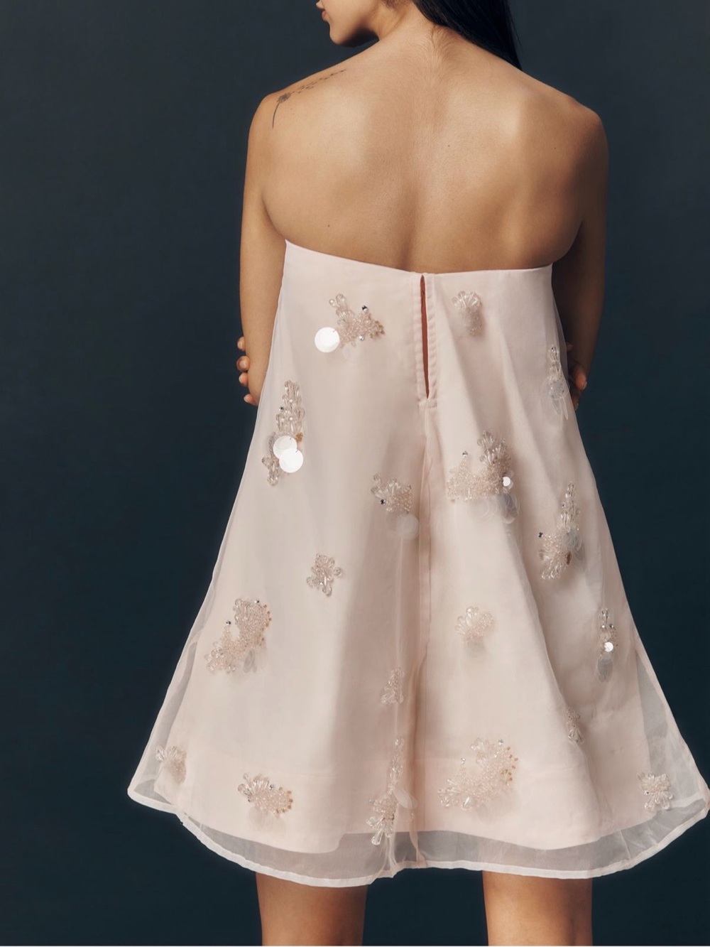 Anthropologie Strapless Blush Pink Embellished A-Line Dress - Picture 2 of 4